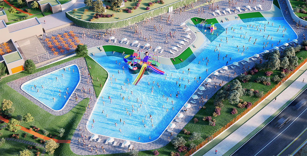 Neuer Poolkomplex mit Wasserrutschen und Kinderpool am Gardasee