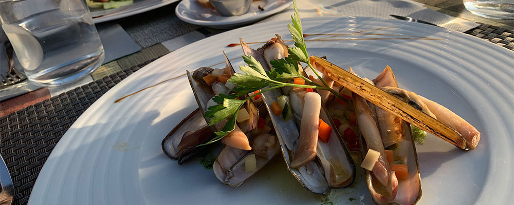 Teller Schwertmuscheln mit Gem&uuml;se