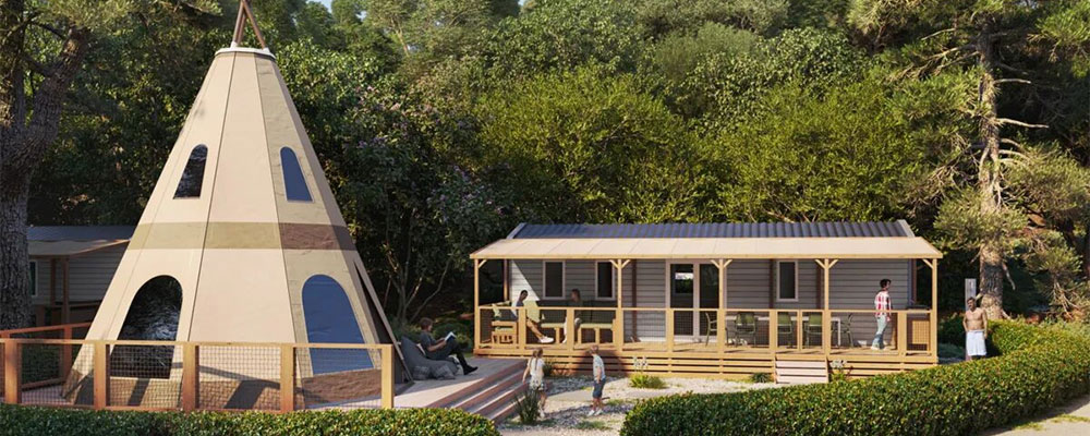 Supreme De Luxe Family Lounge (Mobilheim + Tipi = 12 Betten, 3 Badezimmer Supreme De Luxe Family Lounge (Mobilheim + Tipi = 12 Betten, 3 Badezimmer