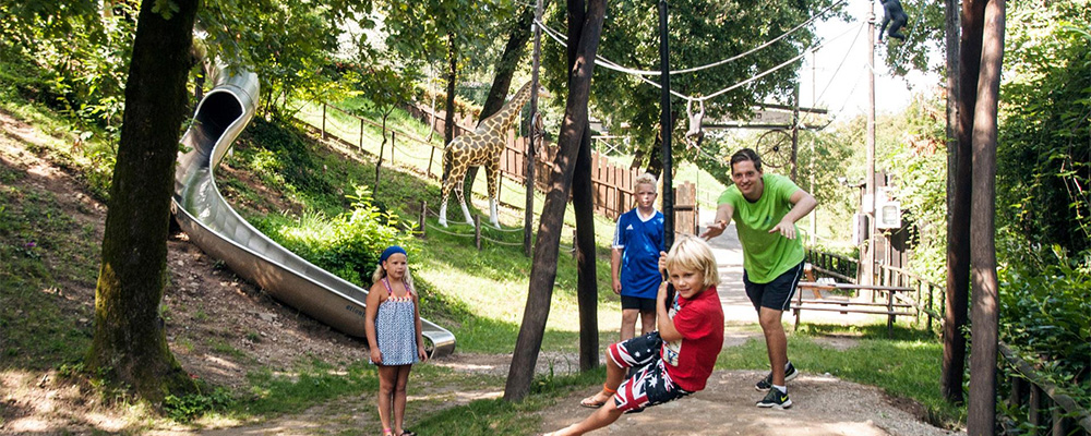Das ist auch sehr schön mit dem Hund Spielen auf dem Spielplatz im Weekend Glamping Resort
